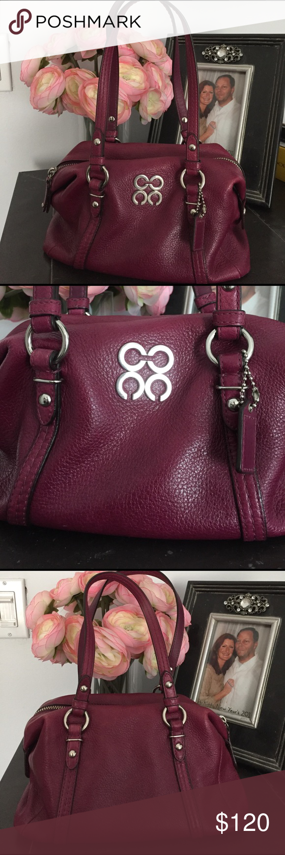dark purple leather coach purse